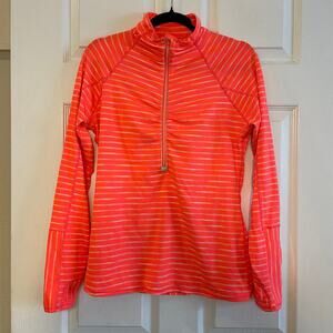 Women's Athleta Bright Orange Striped Jacket W/ Pocket, Thumb Holes Size Medium